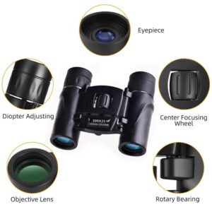 300x25 HD Powerful Binoculars 5000M Long Range Folding Mini Telescope Professional Hunting Telescope Zoom Military HD BAK4 FMC Optics for Hunting Sports Outdoor Camping Travel Outdoor Gifts