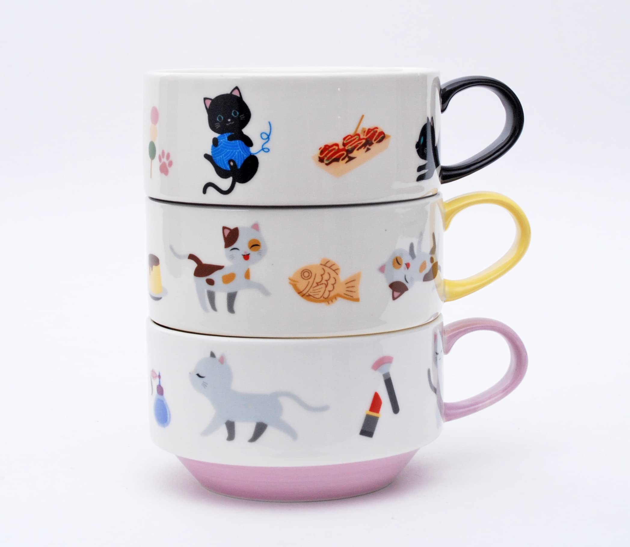 Fuji Merchandise Genki Cats Stackebale Coffee Cups With Handle 11 fl oz Kitten Neko Design (Runa)