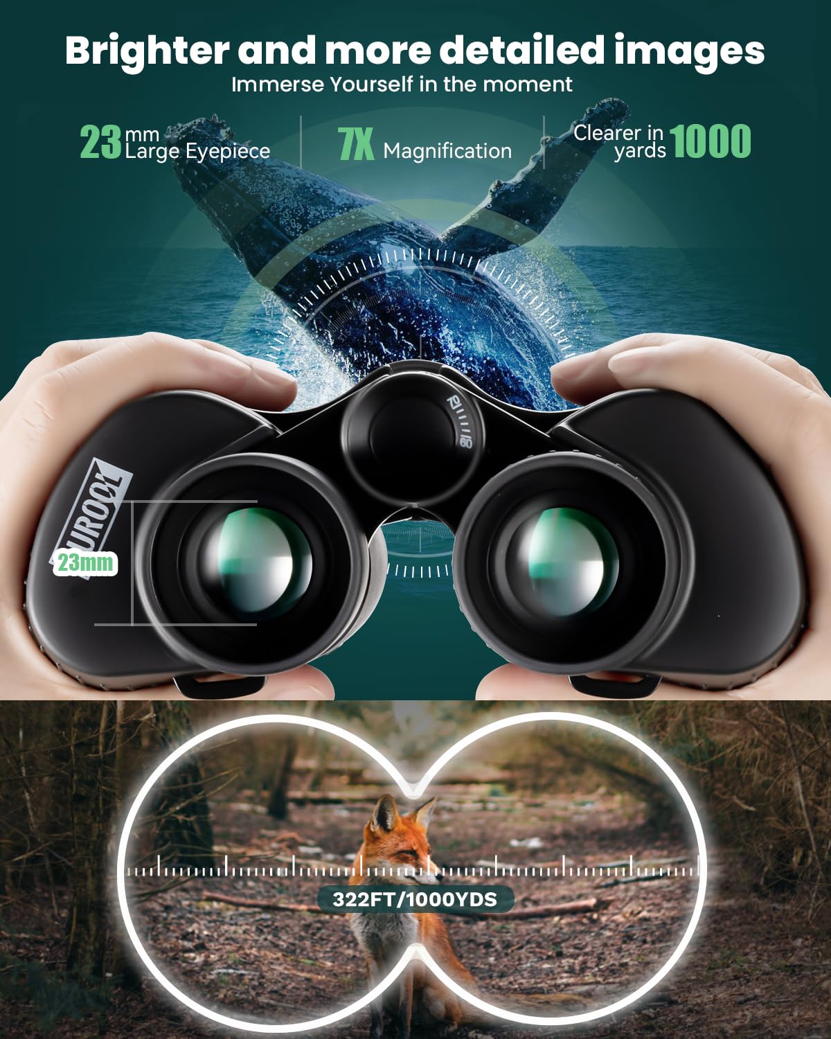 7x50 HD Binoculars High Powered, Large View Binoculars with Clear Low Light Vision-Binoculars for Bird Watching Cruise Travel, Night Vision Binoculars and Waterproof Compact Binoculars for Adults