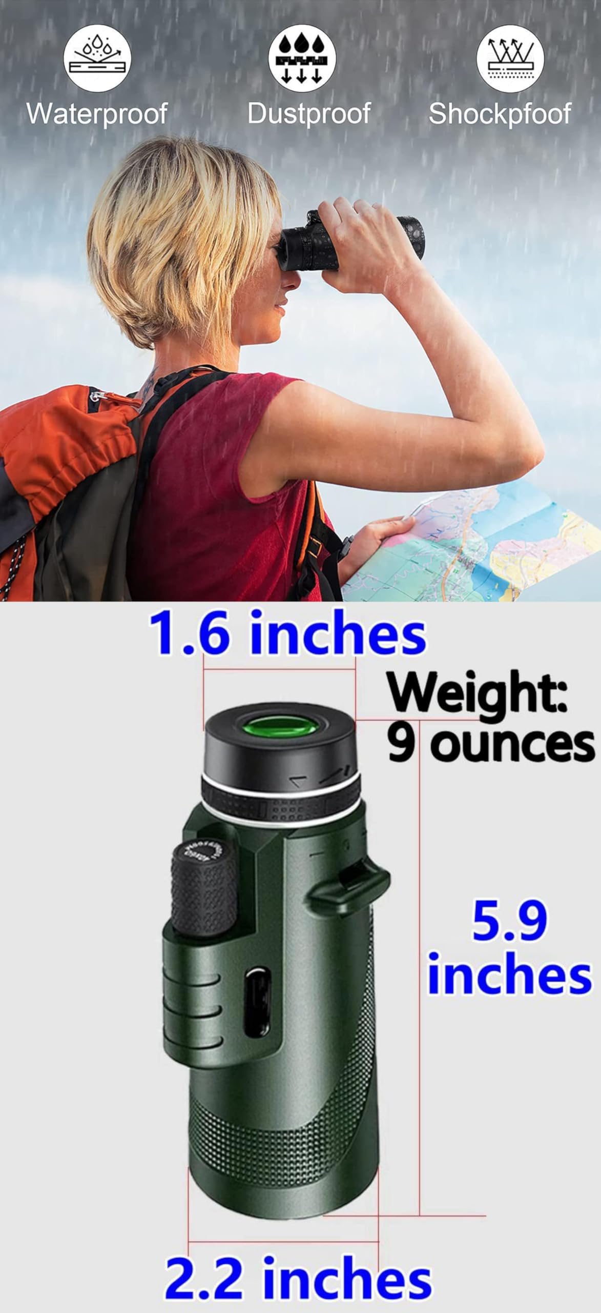 Fcteap Monocular Telescope BAK-4 Prism and FMC Lens for Adults High Power HD Compact Handheld Telescope Travel Essentials Stargazing Hunting Wildlife Bird Watching Camping Hiking Phone (Green,80x100)