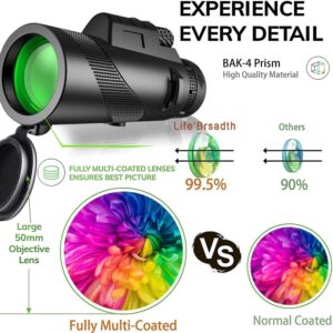 Fcteap Monocular Telescope BAK-4 Prism and FMC Lens for Adults High Power HD Compact Handheld Telescope Travel Essentials Stargazing Hunting Wildlife Bird Watching Camping Hiking Phone (Green,80x100)