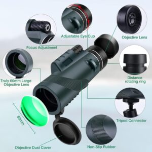 Fcteap Monocular Telescope BAK-4 Prism and FMC Lens for Adults High Power HD Compact Handheld Telescope Travel Essentials Stargazing Hunting Wildlife Bird Watching Camping Hiking Phone (Green,80x100)