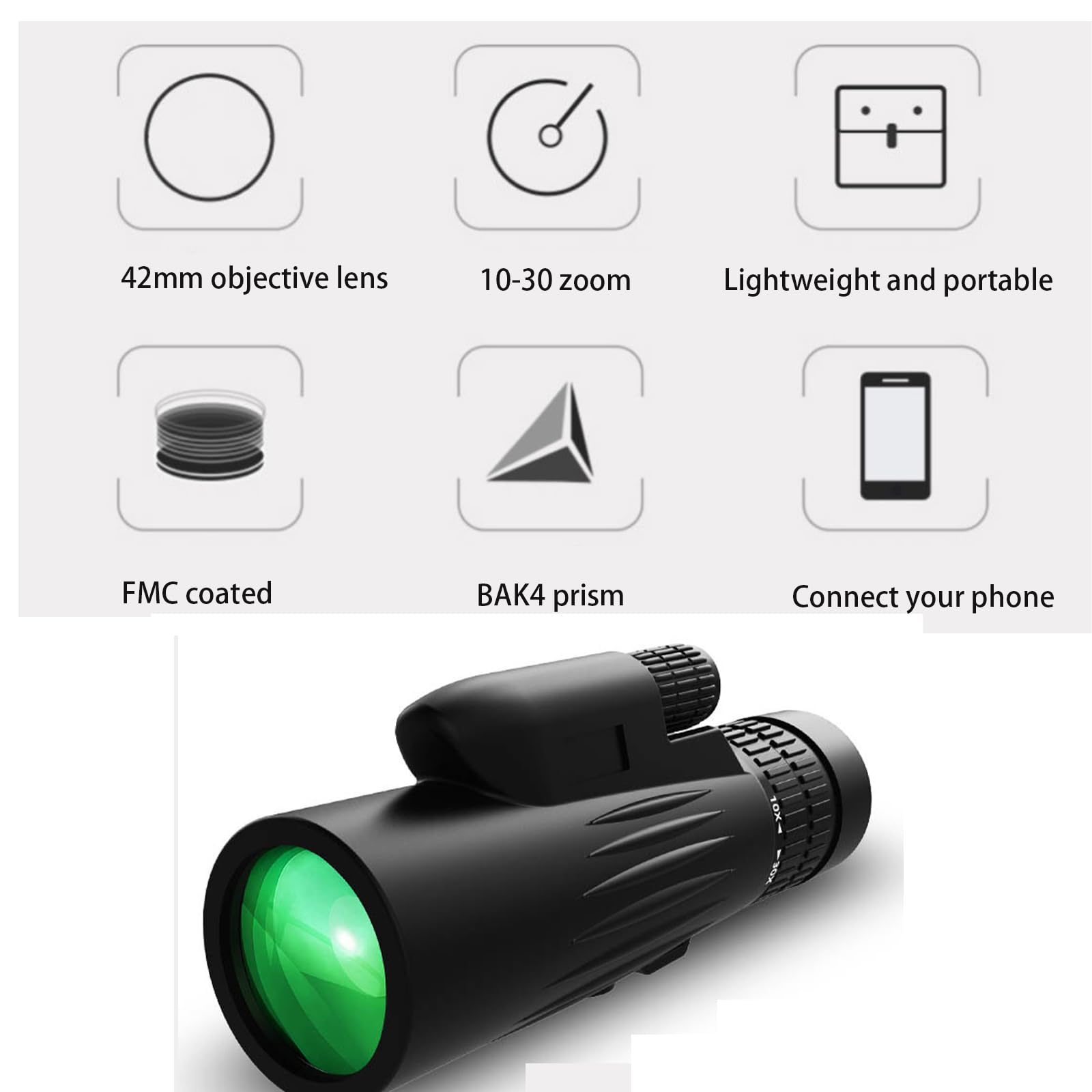 High Power Monocular with Adapter Lightweight BAK-4 Prism & FMC Lens Monoculars for Bird Watching Camping Hiking Travel