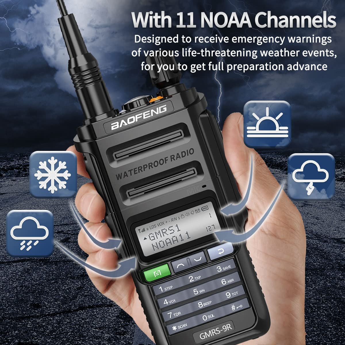 Baofeng GMRS-9R GMRS Radio Waterproof IP67 Two Way Radios Rechargeable Walkie Talkies Long Range NOAA Weather Alerts Scan With extra Battery,Programming Cable,Tactical Antenna,Speaker Mic,Tactical Bag