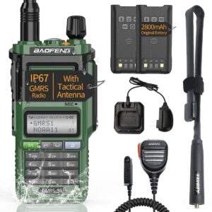 gmrs radio handheld 5w radio baofeng gmrs-9r rechargeable two way radio for adults,waterproof ip67,noaa scanning&receiving with extra tactical antenna,2800mah battery,speaker mic