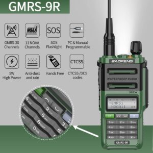 GMRS Radio Handheld 5W Radio Baofeng GMRS-9R Rechargeable Two Way Radio for Adults,Waterproof IP67,NOAA Scanning&Receiving with Extra Tactical Antenna,2800mAh Battery,Speaker Mic