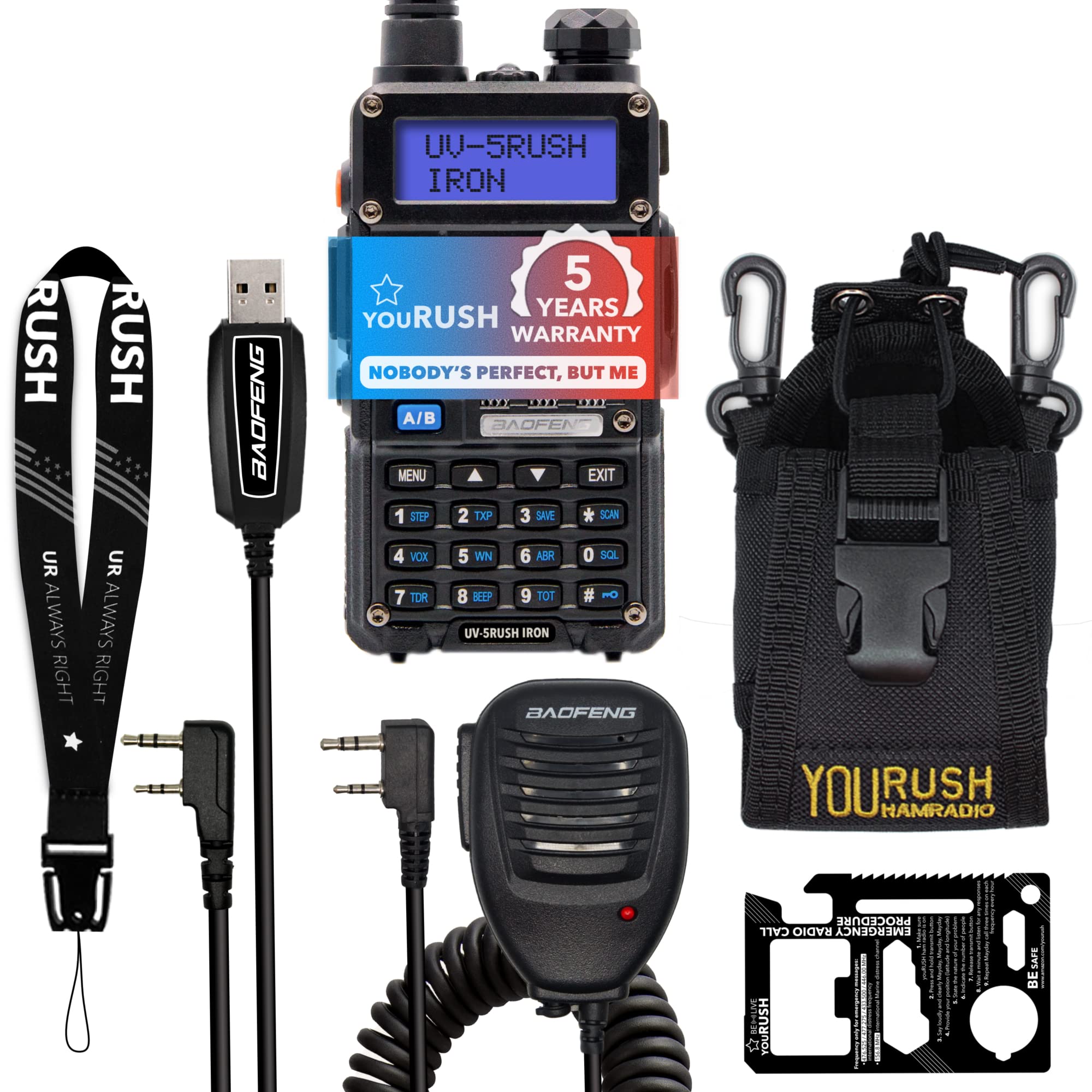 Baofeng UV-5R 8Watt Ham Radio with: Baofeng Battery BL-5 2800mAh, USB Baofeng Programming Cable, Radio Pouch and Speaker Mic Compatible with: Baofeng UV5R, BF-F8HP, UV-5X3