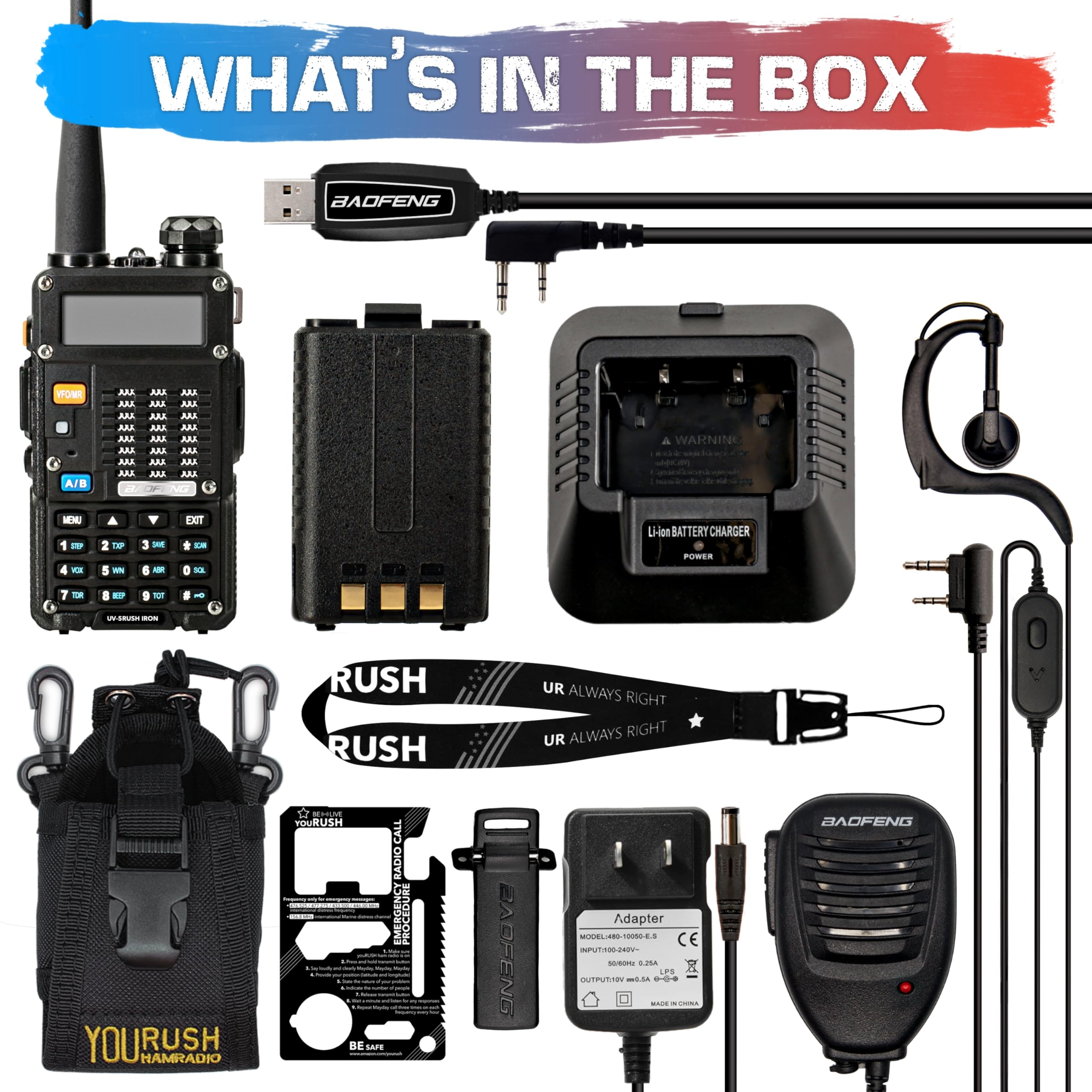 Baofeng UV-5R 8Watt Ham Radio with: Baofeng Battery BL-5 2800mAh, USB Baofeng Programming Cable, Radio Pouch and Speaker Mic Compatible with: Baofeng UV5R, BF-F8HP, UV-5X3