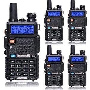 baofeng uv-5r ham radio handheld dual band two way radios long range walkie talkies for adults rechargeable amateur portable vhf/uhf military radio with earpiece for survival gear(5 pack, black)