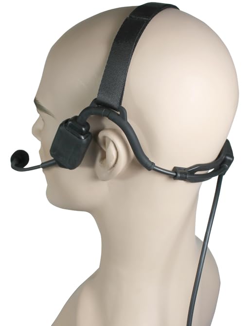 PRYME® NBP Series Tactical Bone Conduction Headset w/Conduction Speakers, Boom Microphone and Round (Hockey Puck) PTT Switch. Radio Cable fits Kenwood, Baofeng, Wouxon, and TYT 2-Pin Radios.