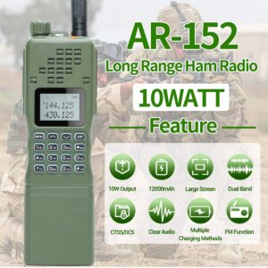 Baofeng AR-152 10W Ham Radio Powerful Military Grade Tactical Long Range Walkie Talkie with Speaker Mic, Car Charger and more 12000mAh Battery Portable Tactical Two Way Radio Full Set