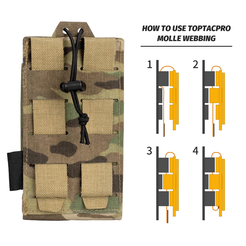 TOPTACPRO Tactical Radio Pouch MOLLE Radio Holster Compatible with 148/152 MPU5 Baofeng Radio Case Bag Walkie Talkies Rifle Mag with Elastic Cord 500D Nylon (Multi-camo)