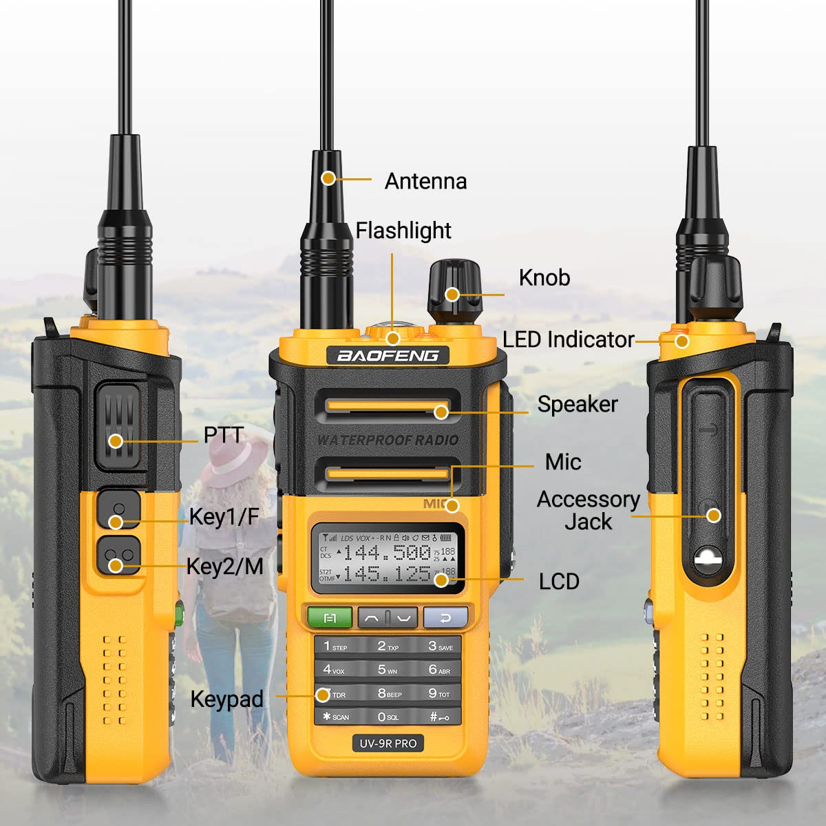 BAOFENG UV-9R PRO Dual Band Two-Way Radio Ham Radio Waterproof IP67 Transceiver Walkie Talkie Rechargeable 8W Ham Radio Upgraded Version of UV-5R with Type-C Charger Cable