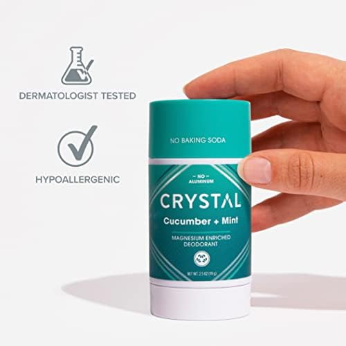 Crystal Magnesium Solid Stick Natural Deodorant, Non-Irritating Aluminum Free Deodorant for Men or Women, Safely and Effectively Fights Odor, Baking Soda Free, Cucumber + Mint, 2.5 oz