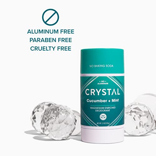 Crystal Magnesium Solid Stick Natural Deodorant, Non-Irritating Aluminum Free Deodorant for Men or Women, Safely and Effectively Fights Odor, Baking Soda Free, Cucumber + Mint, 2.5 oz