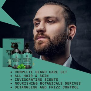 Striking Viking Beard Wash and Conditioner (Peppermint & Eucalyptus) - Paraben & Sulfate Free Beard Shampoo & Beard Conditioner For Men with Jojoba Oil - Care For All Beard Types (10oz Per Bottle)