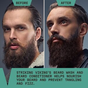 Striking Viking Beard Wash and Conditioner (Peppermint & Eucalyptus) - Paraben & Sulfate Free Beard Shampoo & Beard Conditioner For Men with Jojoba Oil - Care For All Beard Types (10oz Per Bottle)