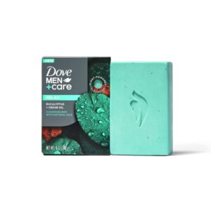 DOVE MEN + CARE Cleansing Bar Soap Eucalyptus + Cedar Oil 4 Count to Rebuild Skin in the Shower, a 4in1 Hair, Body, Face & Shaving Bar with Plant-Based Cleanser and Natural Oils 5 oz