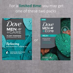 DOVE MEN + CARE Cleansing Bar Soap Eucalyptus + Cedar Oil 4 Count to Rebuild Skin in the Shower, a 4in1 Hair, Body, Face & Shaving Bar with Plant-Based Cleanser and Natural Oils 5 oz