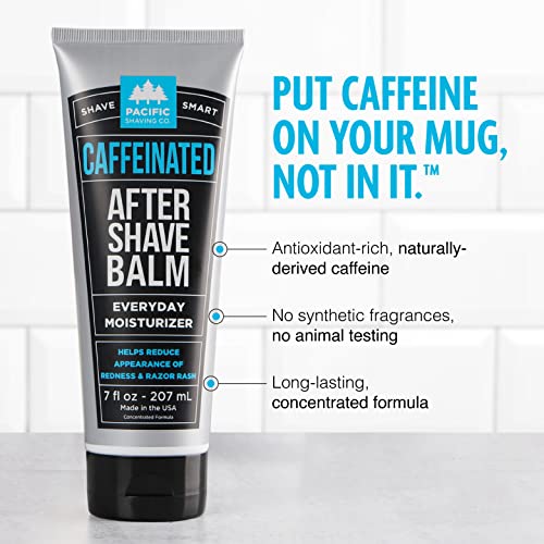 Pacific Shaving Company Caffeinated Aftershave, Men's Grooming Product - Antioxidant Daily Face Lotion + After Shave - Soothing Aloe & Spearmint Post Shave Balm for Sensitive Skin (7 Oz)