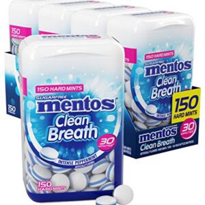 Mentos Clean Breath Sugarfree Hard Mint, 150pc, Intense Peppermint (Pack of 4 Bottles)