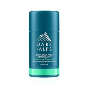 oars + alps aluminum free deodorant for men and women, dermatologist tested and made with clean ingredients, vegan, travel size, eucalyptus spearmint, 1 pack, 2.6 oz