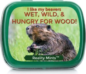 funny statement mints - breath fresheners for adults - mens gag gifts, stocking stuffers, candy basket fillers - sugar-free - pocket-size metal tins (beaver)