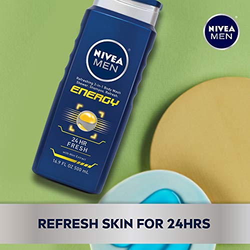 NIVEA Men Energy 3-in-1 Body Wash - Shower, Shampoo and Refresh With Invigorating Mint Extract - 16.9 fl. oz. bottle