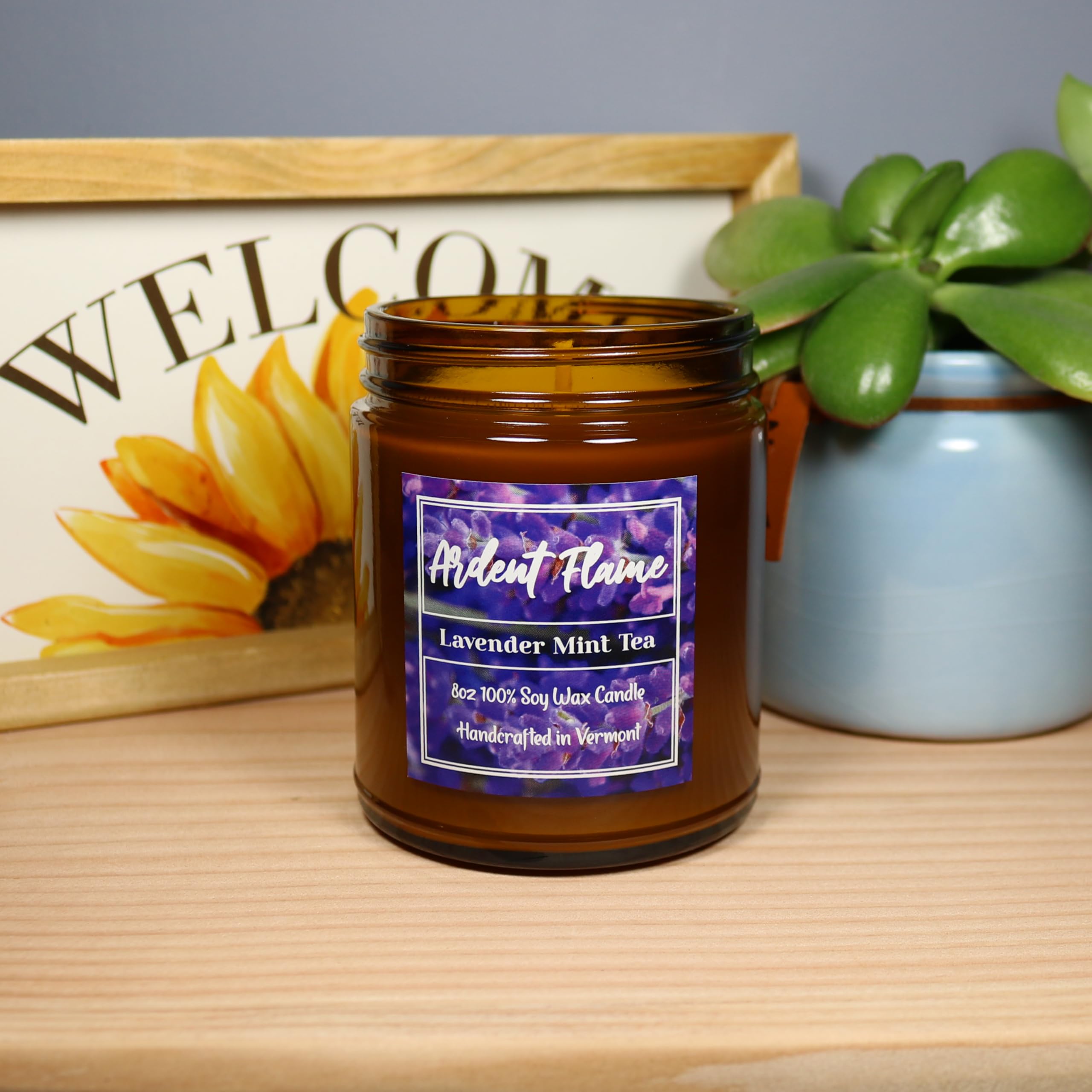 Ardent Flame Candles | Lavender Mint Tea | 100% Natural Soy Wax Candle for Home Decor | Highly Scented | Premium Fragrance | Handmade in Vermont, USA | 8 oz | Long Lasting | Gift for Women and Men