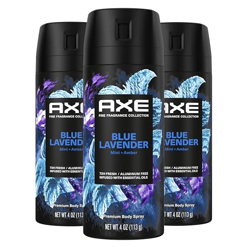 AXE Fine Fragrance Collection Premium Deodorant Body Spray for Men Blue Lavender 3 Count with 72H Odor Protection and Freshness Infused with Lavender, Mint, and Amber Essential Oils 4 oz