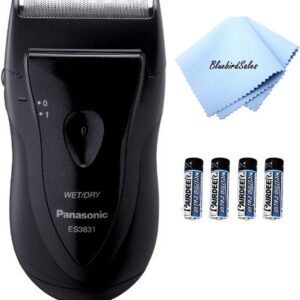 Panasonic ES 3831 K Men's Electric Razor Bundle: Cordless Wet/Dry Shaver + 4AA Battery Pack + BluebirdSales Deluxe Cleaning Cloth