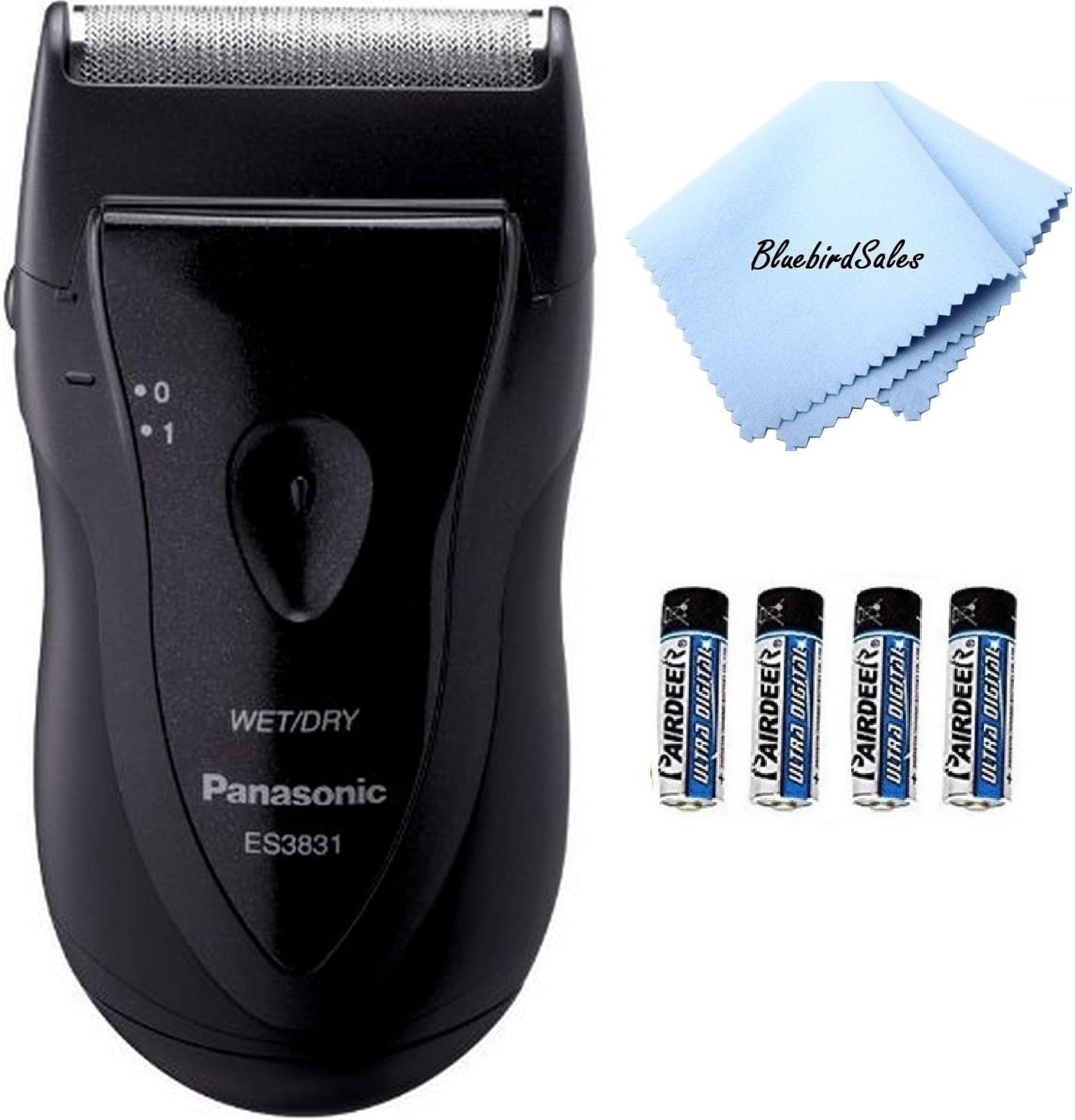 Panasonic ES 3831 K Men's Electric Razor Bundle: Cordless Wet/Dry Shaver + 4AA Battery Pack + BluebirdSales Deluxe Cleaning Cloth