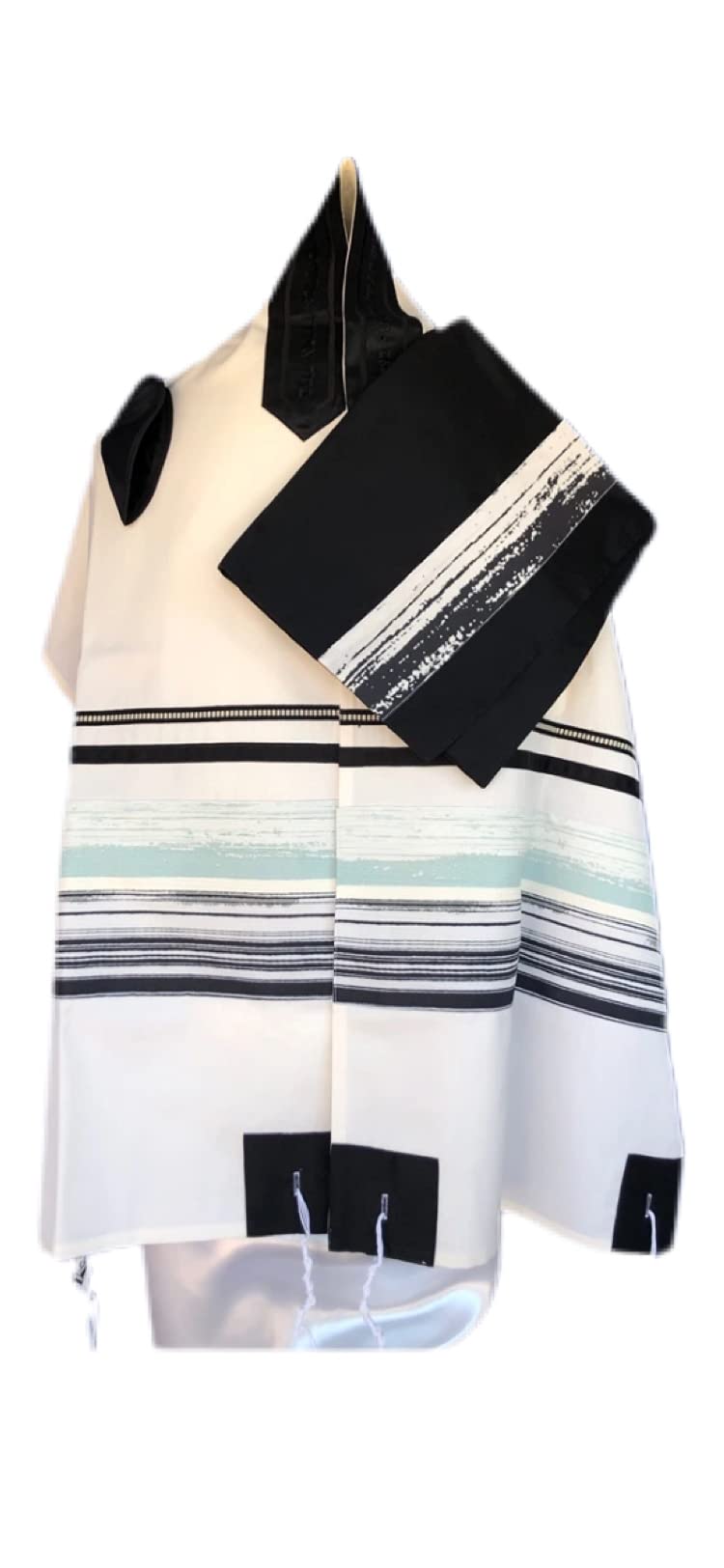 MichelleJudiaca Mens Tallit Mint Green and Black with Stripes