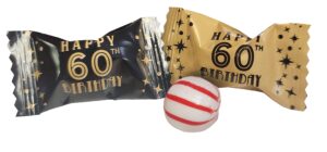 60th birthday themed peppermints gold & black 100 count wrapped - mint candy