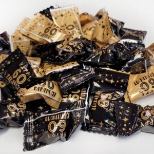 60th Birthday Themed Peppermints Gold & Black 100 Count Wrapped - Mint Candy