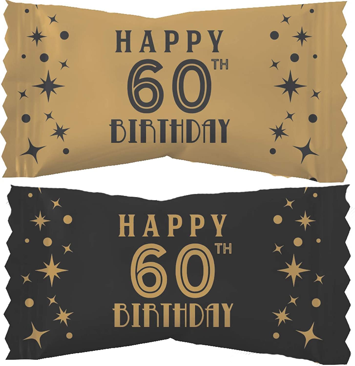 60th Birthday Themed Peppermints Gold & Black 100 Count Wrapped - Mint Candy