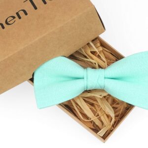 Mint color linen wedding bow ties for men and toddler boys groomsmen and ring bearer available with matching pocket square, daddy and son bow tie, baby boys baptism bow tie