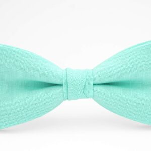 Mint color linen wedding bow ties for men and toddler boys groomsmen and ring bearer available with matching pocket square, daddy and son bow tie, baby boys baptism bow tie