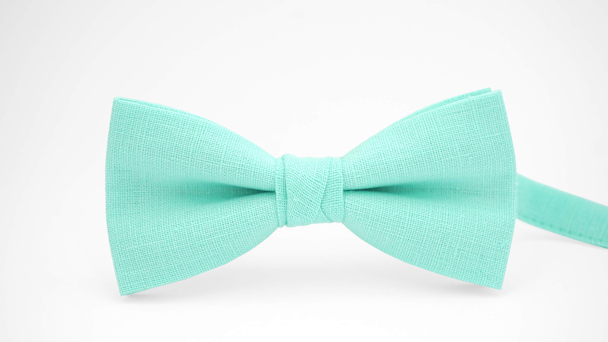 Mint color linen wedding bow ties for men and toddler boys groomsmen and ring bearer available with matching pocket square, daddy and son bow tie, baby boys baptism bow tie