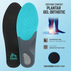 RBX Soothing Comfort Plantar Gel Orthotic Insoles, Full Length (Men, 8-12, Mint)