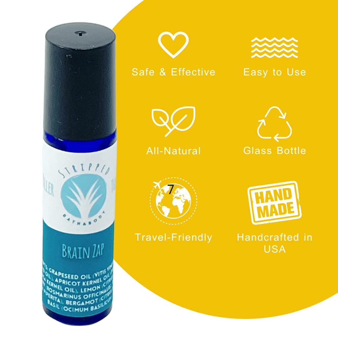 BRAIN ZAP Aromatherapy Roll On (12ml) for Energy, Focus, Mental Clarity, and Inspiration |Mood Lifting Citrus, Mint and Herbal Fragrance |Natural Study Aid | Birthday Gift | Wellness Stocking Stuffer