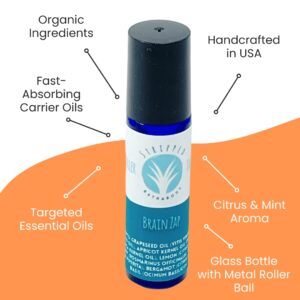 BRAIN ZAP Aromatherapy Roll On (12ml) for Energy, Focus, Mental Clarity, and Inspiration |Mood Lifting Citrus, Mint and Herbal Fragrance |Natural Study Aid | Birthday Gift | Wellness Stocking Stuffer