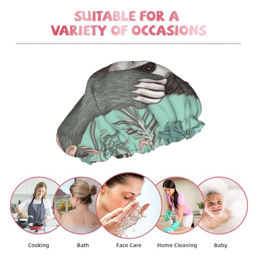 Animal Sloth Mint Green Printed Shower Cap for Women Waterproof Bath Caps Reusable Double Layered Shower Hat Bathing Shower Caps for Men Ladies Spa Salon