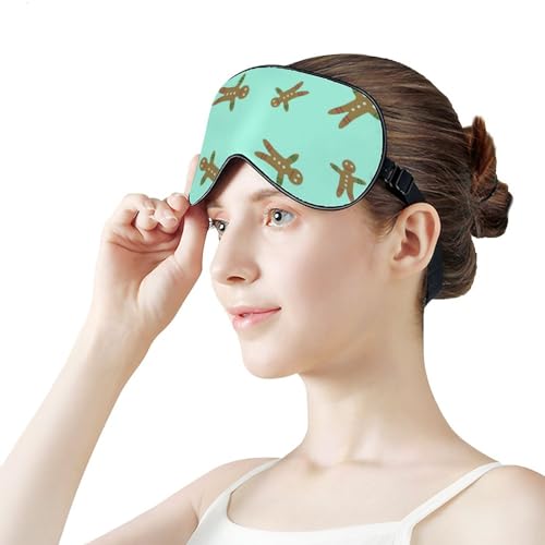 Travel Sleep Eye Masks, Soft Elastic Strap Eye Cover, Adjustable Strap Sleep Eye Patch, Unisex Comfortable Mask for Yoga Nap Compatible with Christmas Cute Funny Gingerbread Man Pattern Mint Green