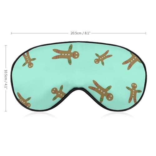 Travel Sleep Eye Masks, Soft Elastic Strap Eye Cover, Adjustable Strap Sleep Eye Patch, Unisex Comfortable Mask for Yoga Nap Compatible with Christmas Cute Funny Gingerbread Man Pattern Mint Green