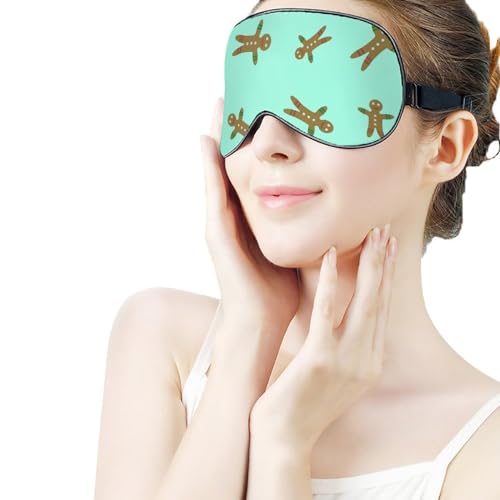 Travel Sleep Eye Masks, Soft Elastic Strap Eye Cover, Adjustable Strap Sleep Eye Patch, Unisex Comfortable Mask for Yoga Nap Compatible with Christmas Cute Funny Gingerbread Man Pattern Mint Green