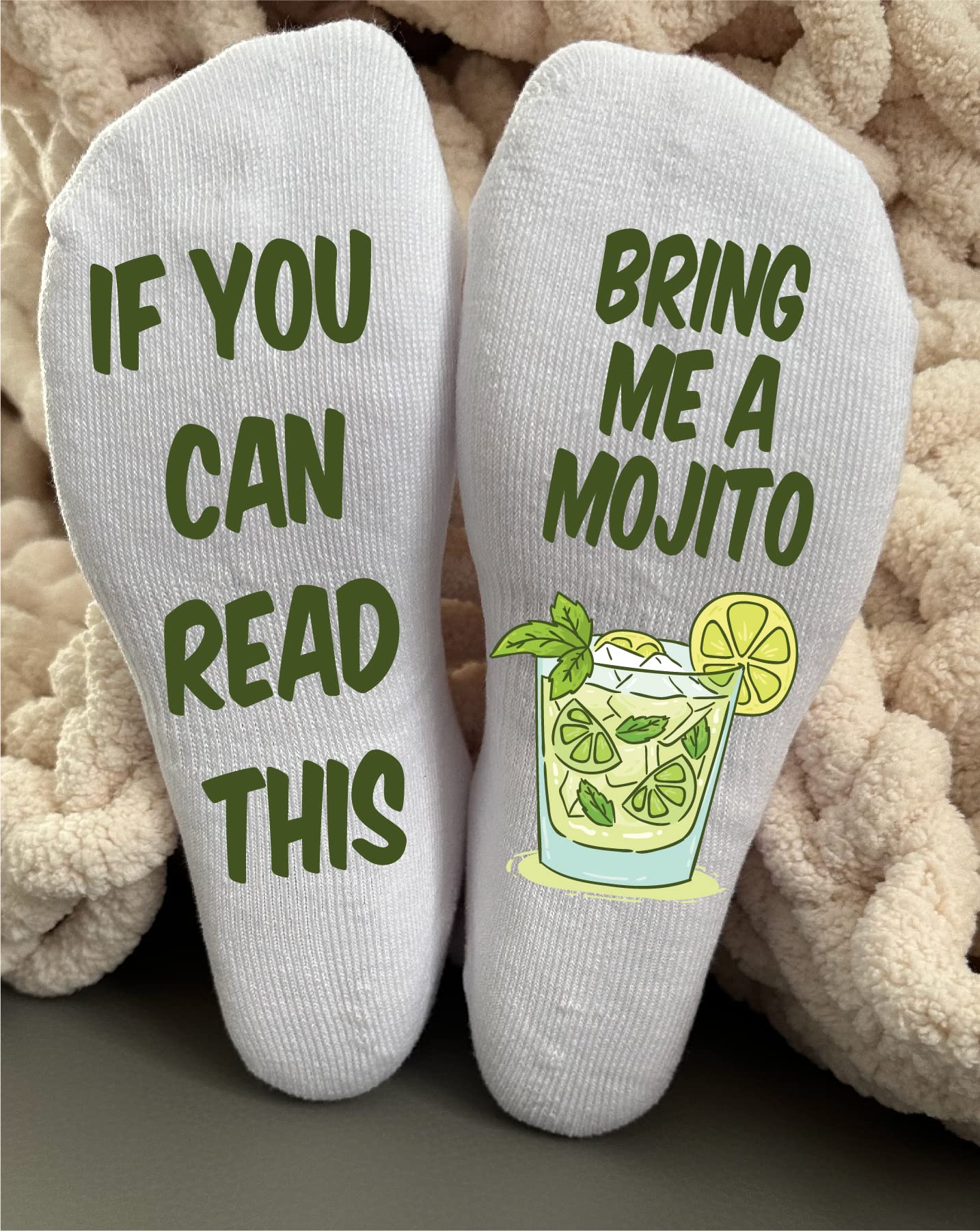 Funky Fun Socks With Sayings: Handcrafted Novelty Delights for All Ages, Versatile Sizing for Sizes 6-14, Exceptional Comfort & Durability, Beverage Themed Collection- Bring Me A Mojito