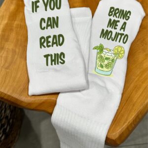 Funky Fun Socks With Sayings: Handcrafted Novelty Delights for All Ages, Versatile Sizing for Sizes 6-14, Exceptional Comfort & Durability, Beverage Themed Collection- Bring Me A Mojito