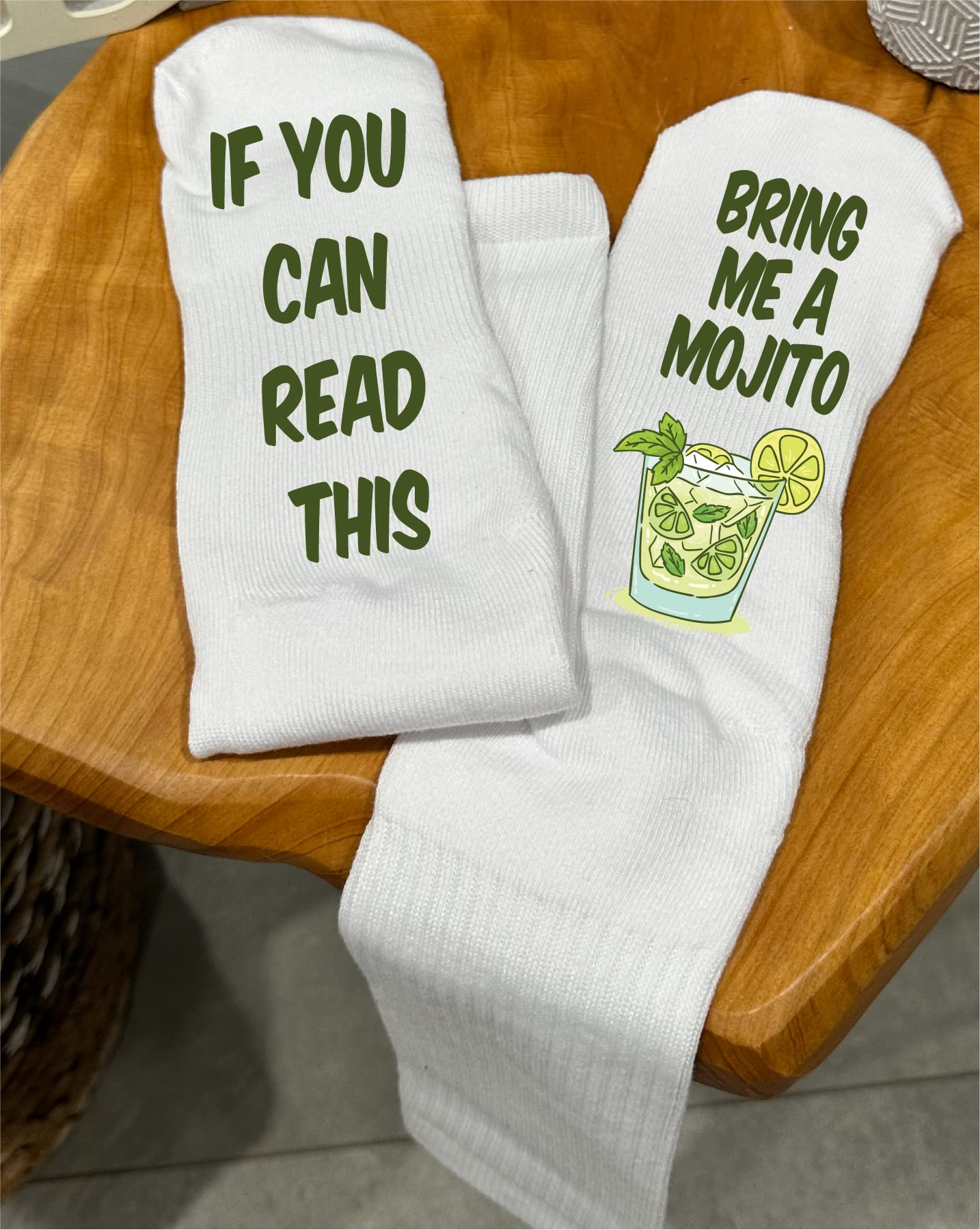 Funky Fun Socks With Sayings: Handcrafted Novelty Delights for All Ages, Versatile Sizing for Sizes 6-14, Exceptional Comfort & Durability, Beverage Themed Collection- Bring Me A Mojito