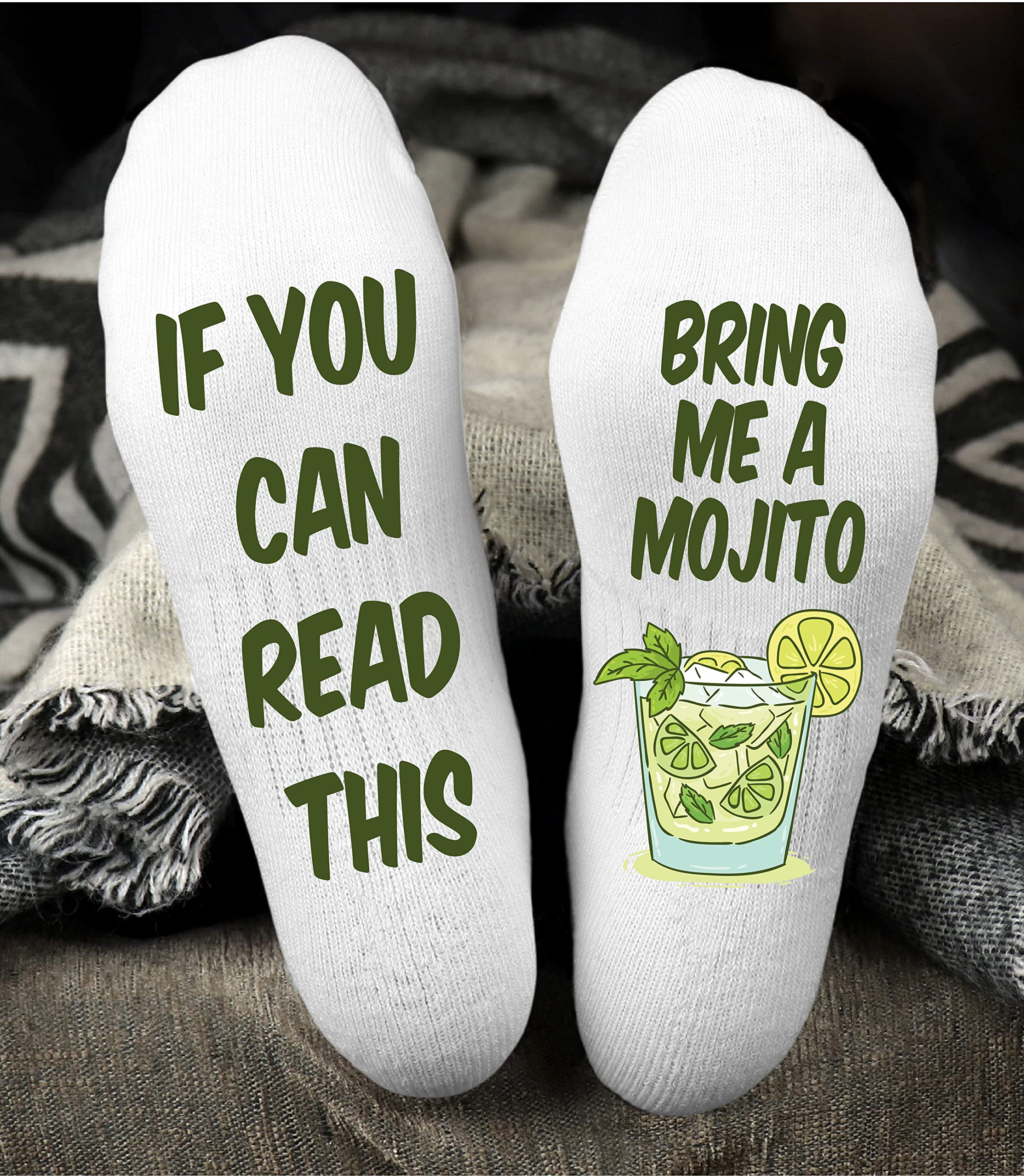 Funky Fun Socks With Sayings: Handcrafted Novelty Delights for All Ages, Versatile Sizing for Sizes 6-14, Exceptional Comfort & Durability, Beverage Themed Collection- Bring Me A Mojito